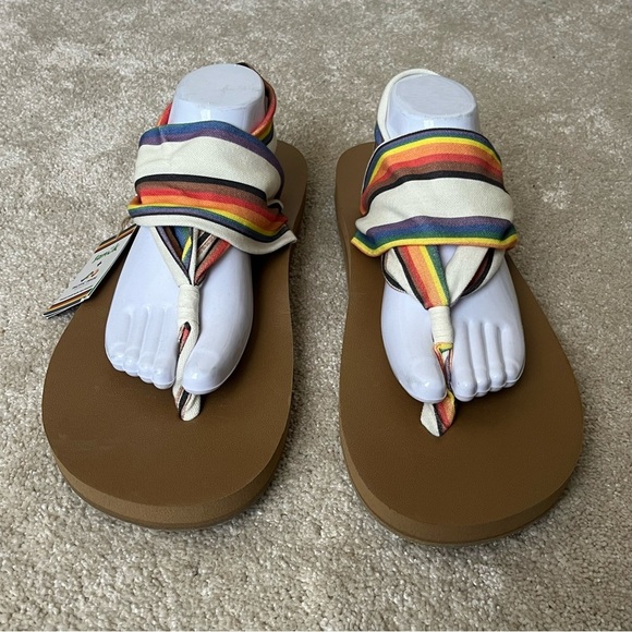 Sanuk x Pacific Pride Sling Flip Flop Sandals-Rainbow Stripe-Men’s 14-Summer-NEW - Picture 7 of 14